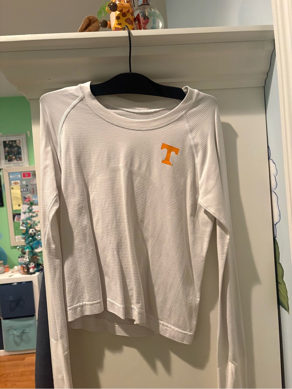 lululemon athletica White Long-Sleeve Top with Orange 'T' Logo